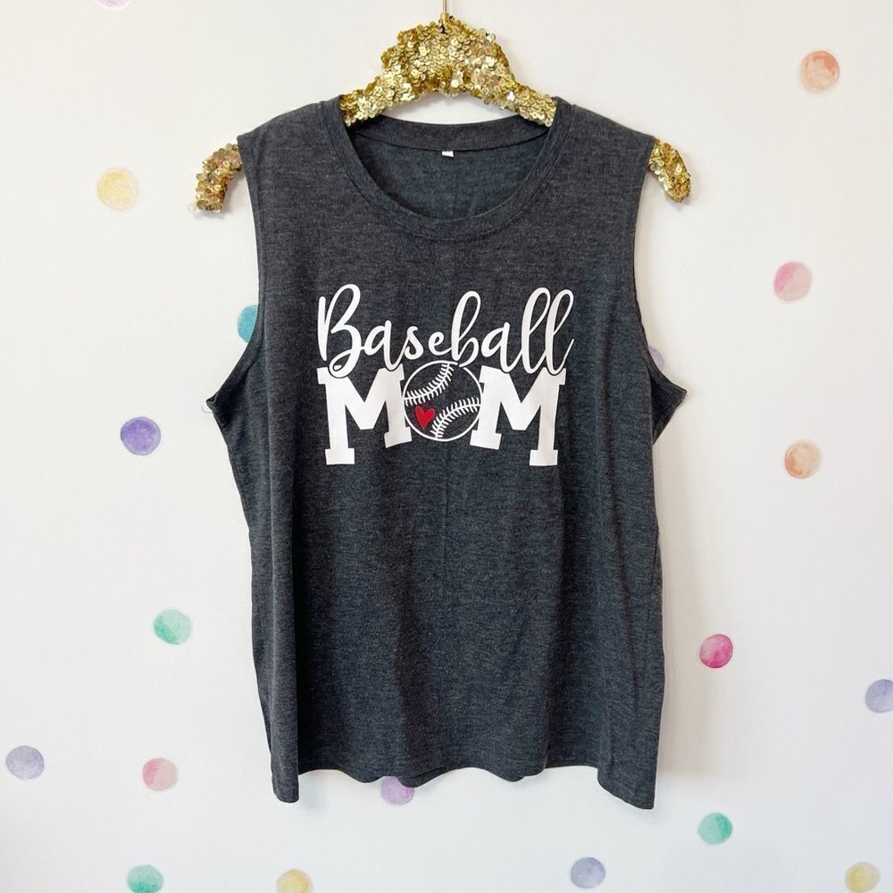 Baseball Mom Sleeveless Top - Gray